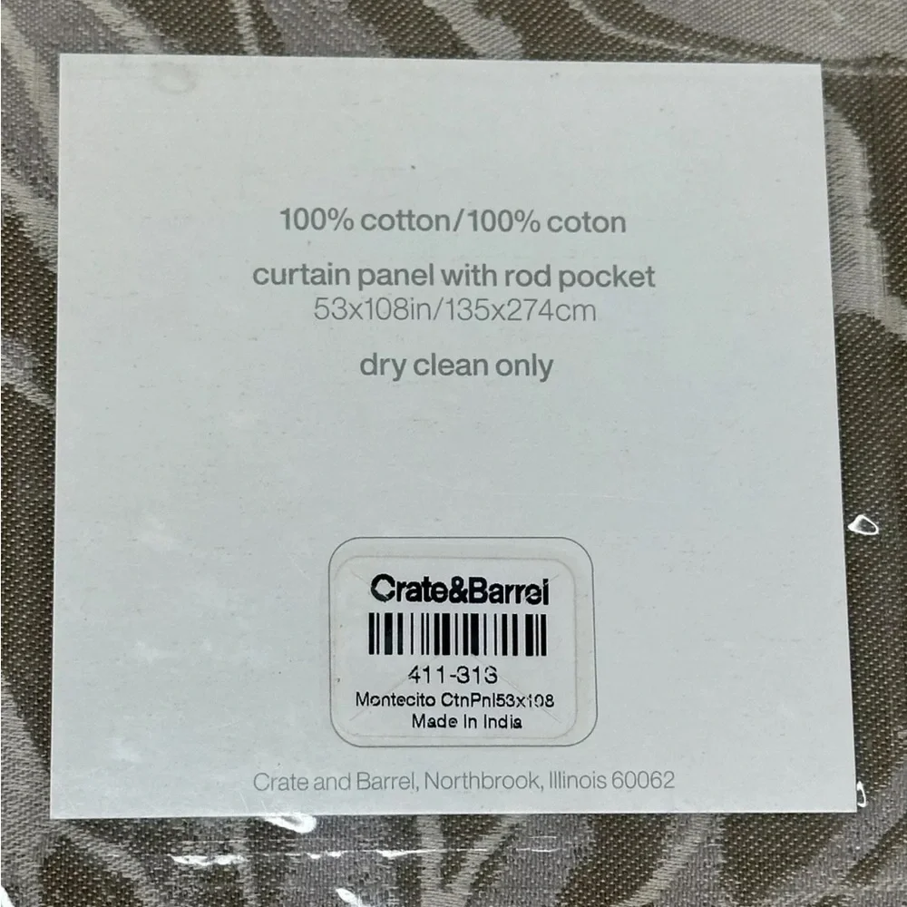 Crate & Barrel Window Montecito 100% Cotton Curtain Panel 53